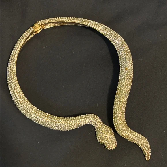 Vintage Unique Snake Collar Gold-tone Statement Necklace with Crystal Accents - Picture 1 of 6